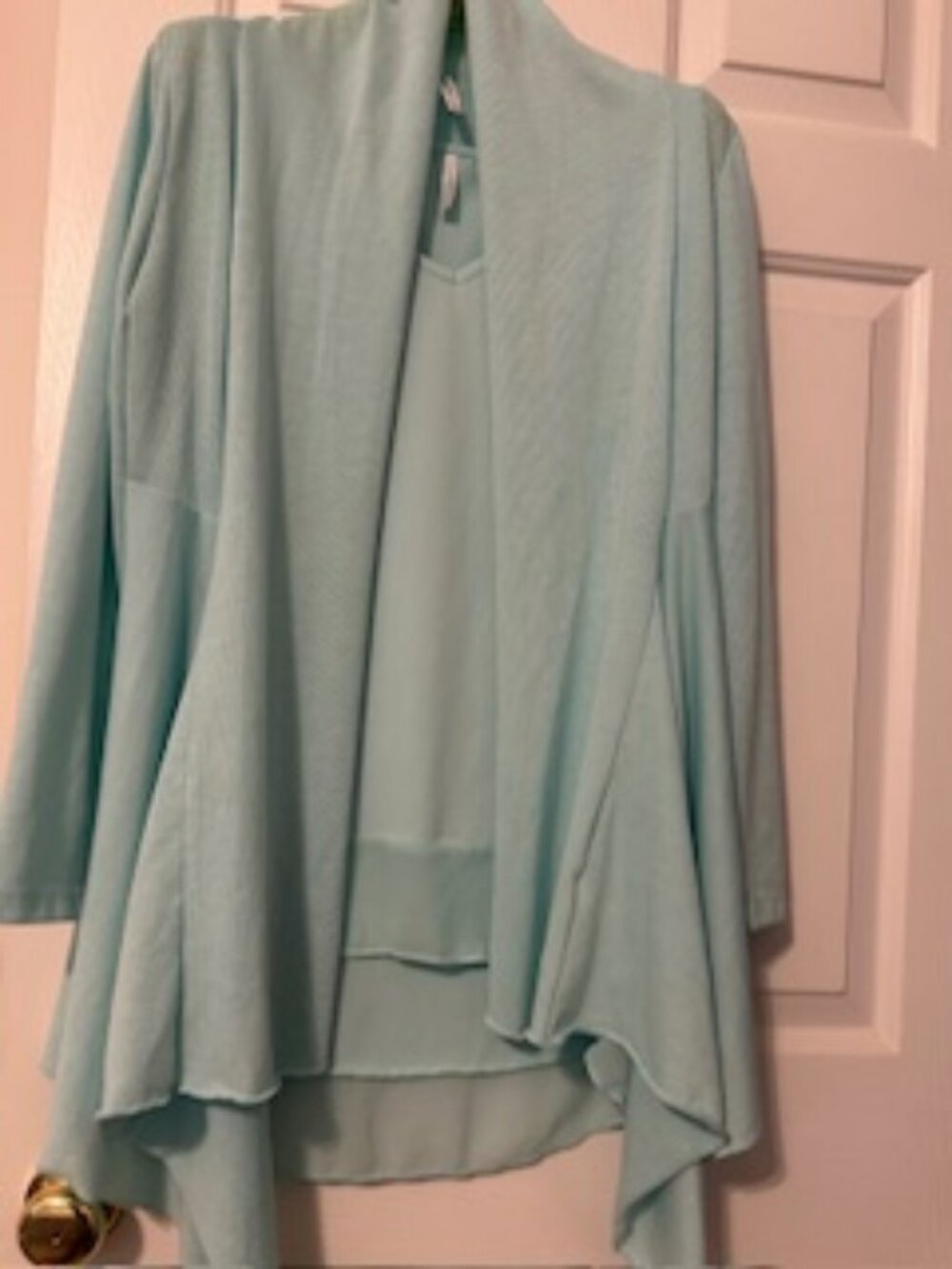 Passport. Mint green, two piece tank with open long sleeve jacket